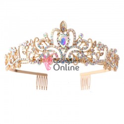 Coroana eleganta pentru mireasa CR025PP Aurie cu cristale din sticla 